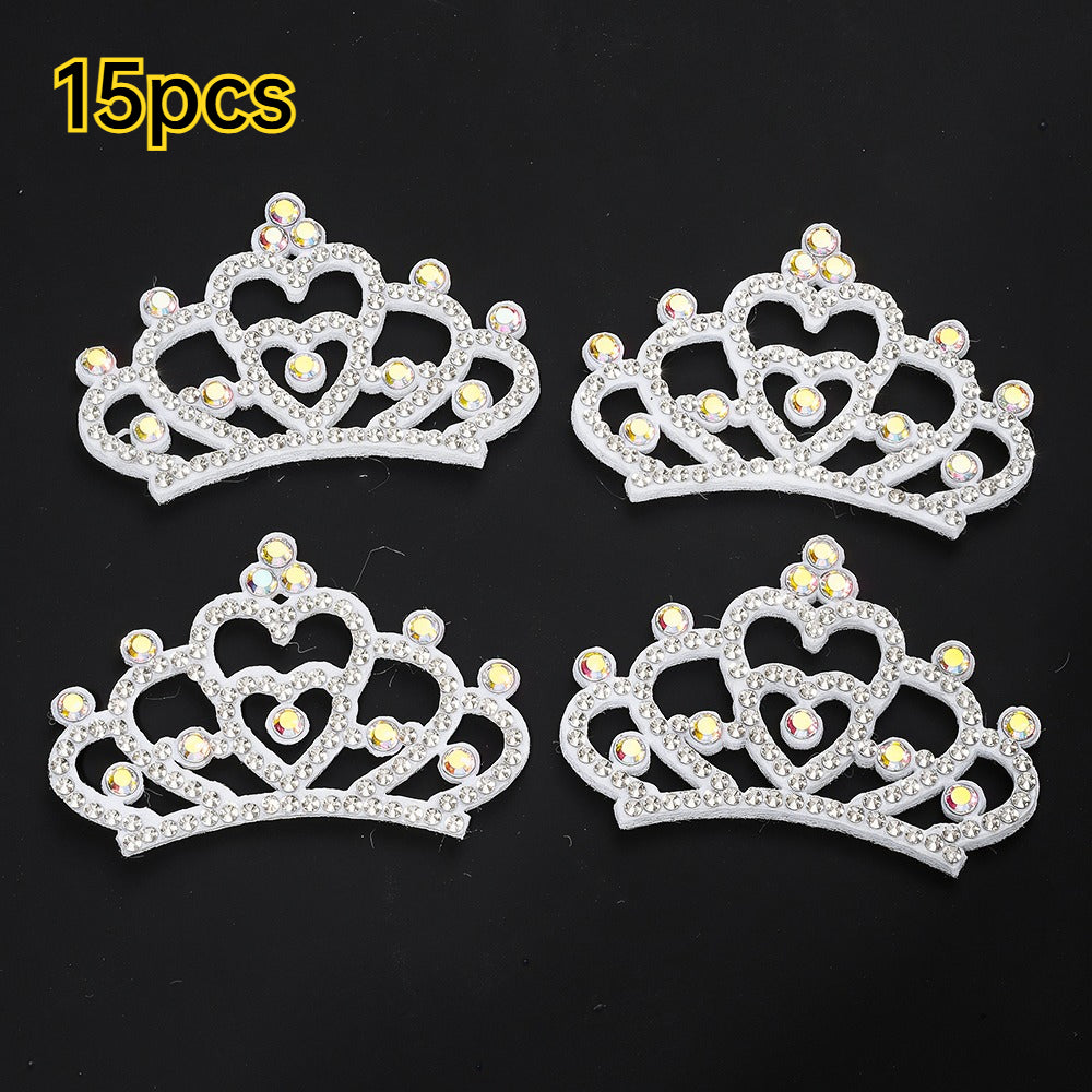 15-Piece White Padded Crown Rhinestone Patches