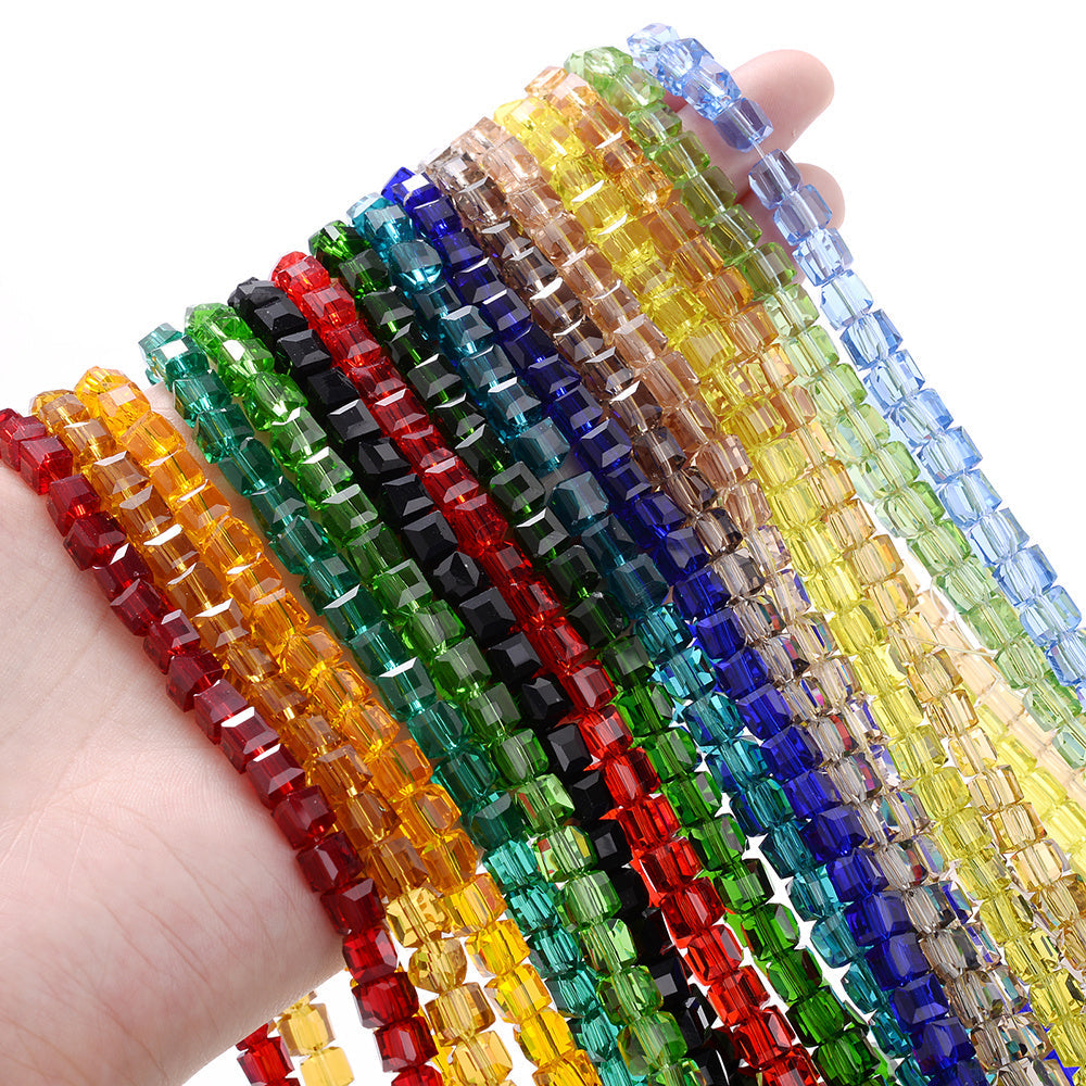 4mm Square Multi-faceted Czech Glass Cube Beads