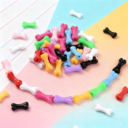 50pcs/set 9x20mm Colorful Bone-Shaped Acrylic Beads