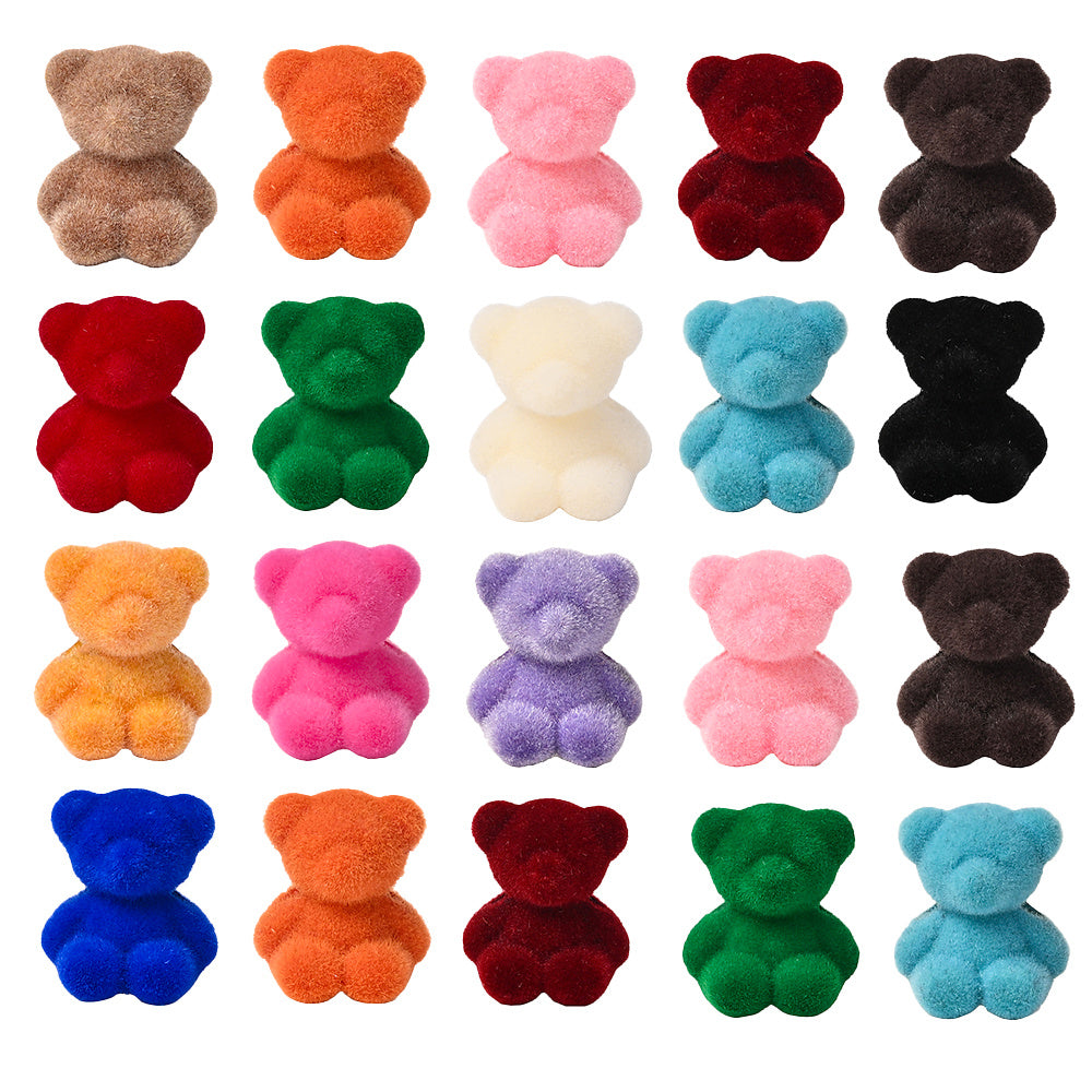 5pcs 15x18mm Resin Flocking Bear Beads