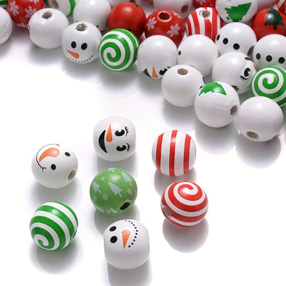 Christmas Wooden Santa & Tree Beads