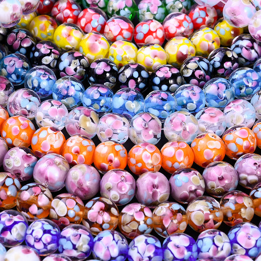 Colorful Petal Print Glass Spacer Beads