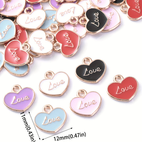 20pcs Heart-Shaped Alloy Charms with "LOVE" Inscription - Assorted Pastel & Vibrant Colors, Oil Drip Metal Beads for DIY Jewelry Making, Bracelets, Necklaces, Wedding Festival Gift Accessories, Jewelry Making Charms, Lovethemed Jewelry, Heartshaped Design