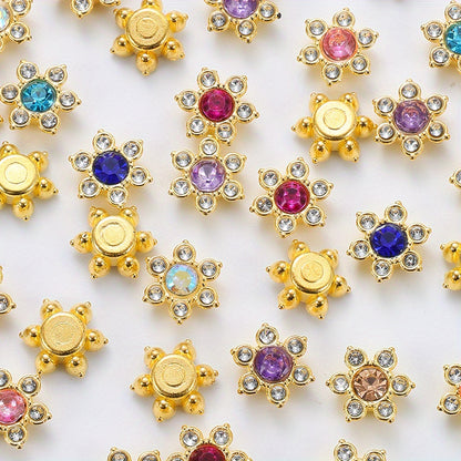 50pcs Six Petal Flower Rhinestone Acrylic Beads