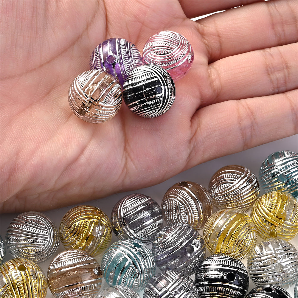 20pcs 16mm Mixed Color Line Round Acrylic Spacer Beads