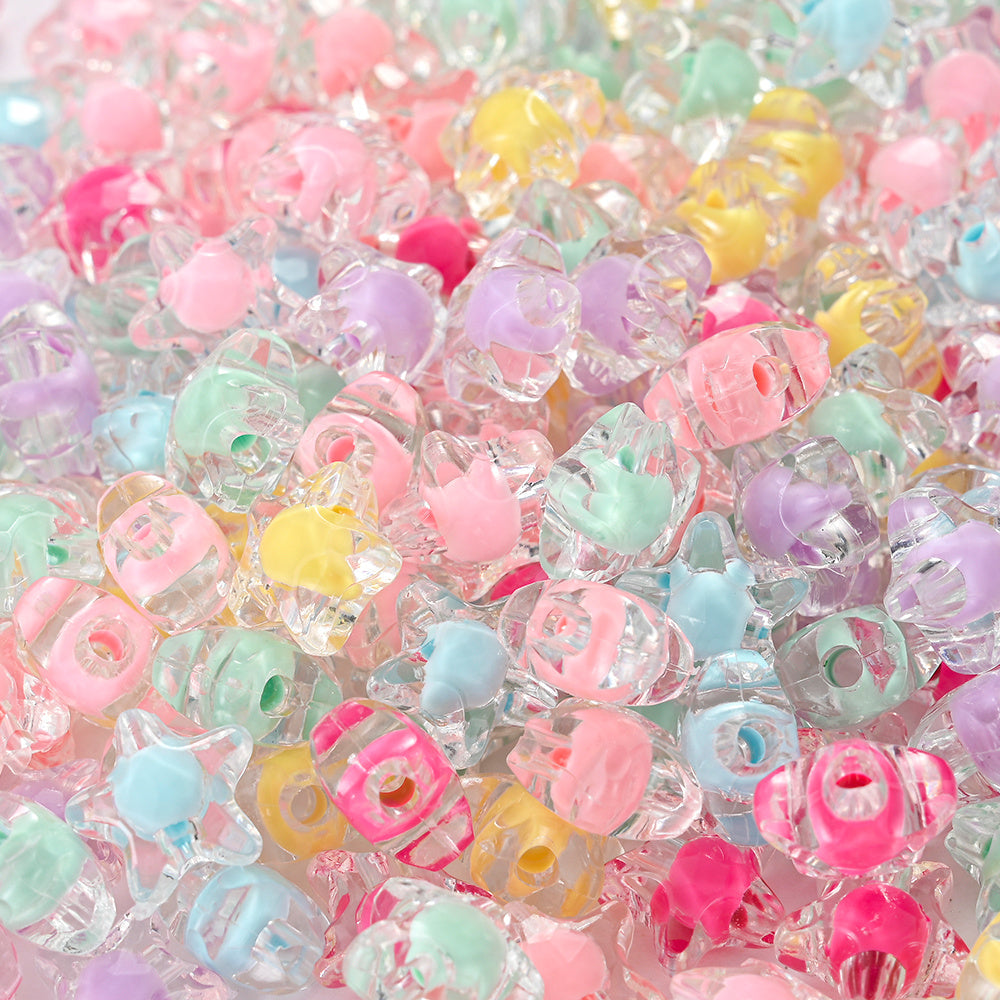 30/50pcs 11/12mm Translucent Floral Star-Shaped Acrylic Beads