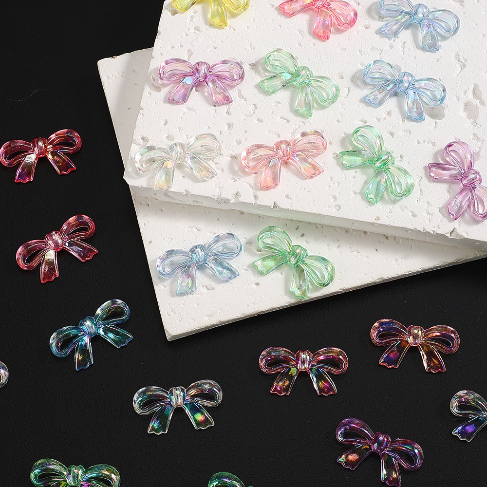 50pcs AB Mixed Color Hollow Bowknot Beads
