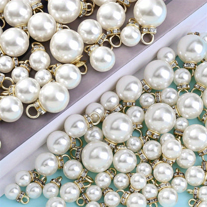 Acrylic Imitation Pearl Pendant Beads with Rhinestone Rondelle