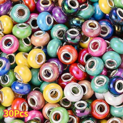30/50/100pcs 9x14mm Random Mixed Color European Style Acrylic Large Hole Spacer Beads