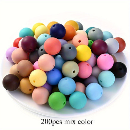 200pcs 15mm Silicone Beads Random Mix Round Spacer Silica Gel Beads