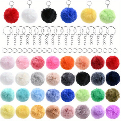 80-Piece Faux Fur Pom Pom Keychain Making Kit