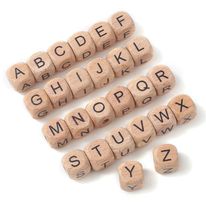 12 mm Wooden Square Letter Beads