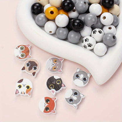 10/200pcs 16mm Cat Print Wooden Beads