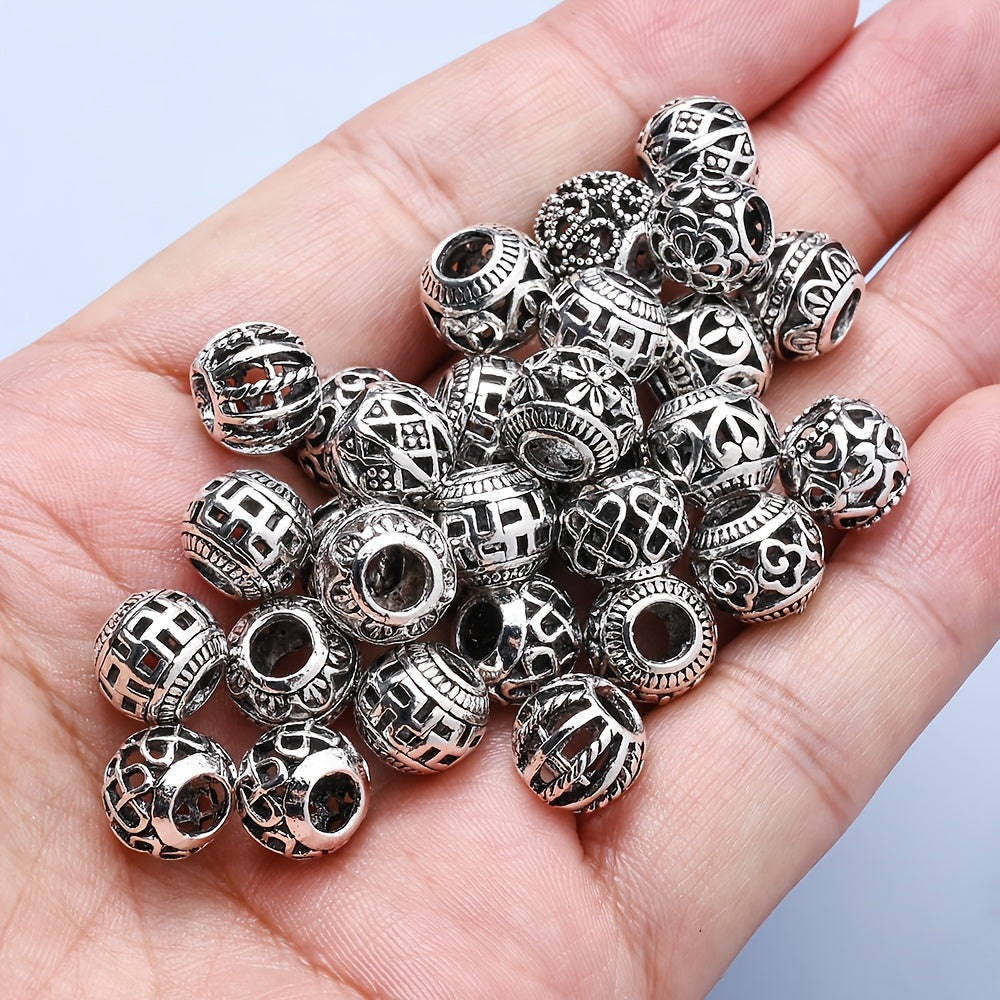 10PCS 9×11mm Retro Silver Hollow Alloy Bead Set