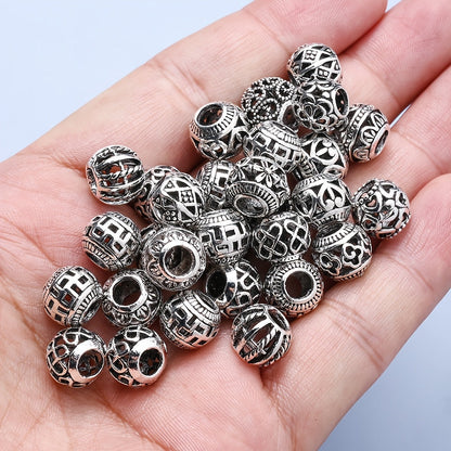 10PCS 9×11mm Retro Silver Hollow Alloy Bead Set