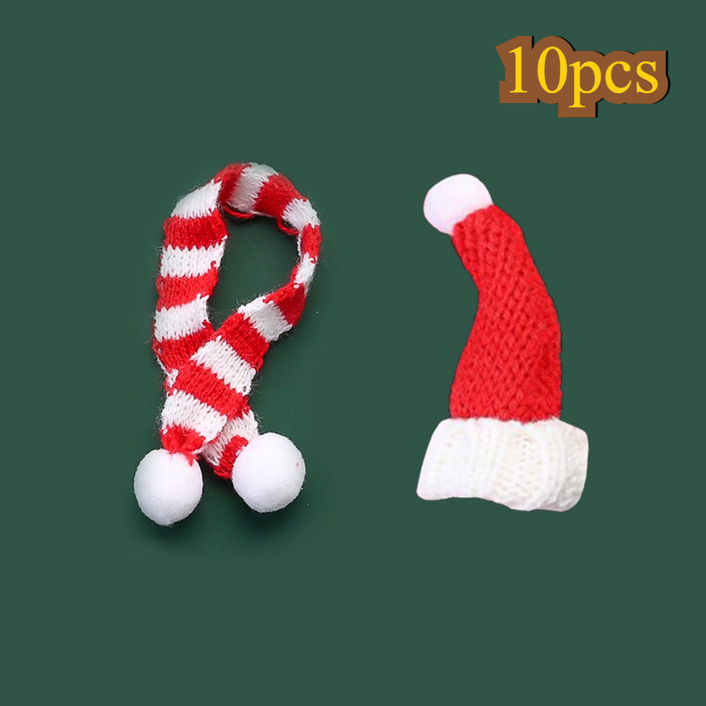 10PCS Mini Christmas Hat & Scarf Bottle Decoration Set