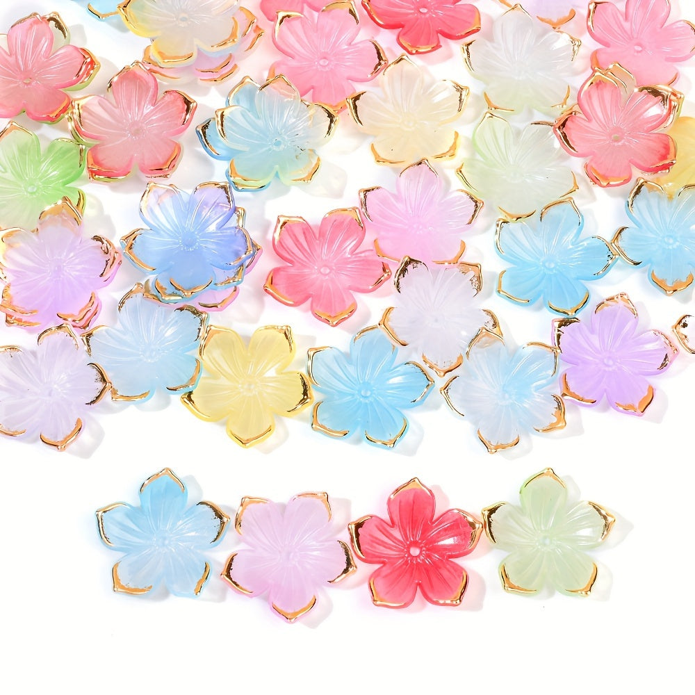 50PCS Gold-Edged Five-Petal Acrylic Flower Bead Set