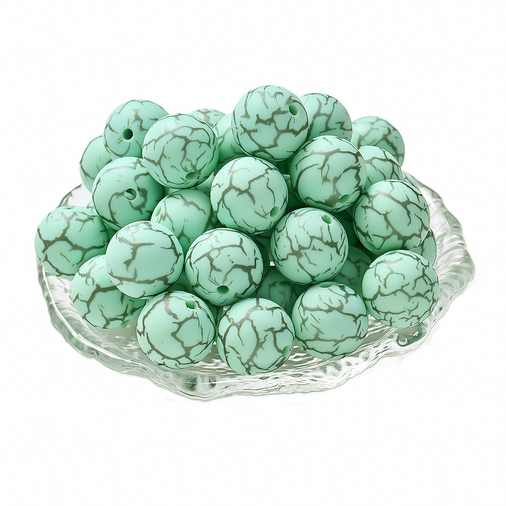 10pcs Crack Printed Silicone Spacer Beads