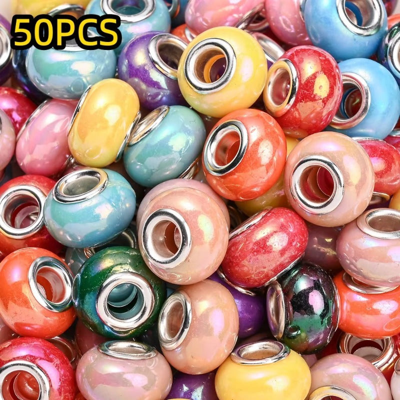 50pcs Large Hole Flat Round Acrylic Beads