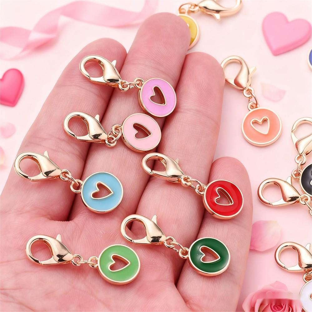 10PCS 35×12mm Hollow Heart Enamel Keychain Charm Set