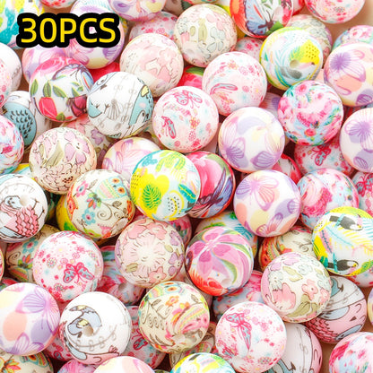 30/50pcs 15mm Floral Pattern Silicone Beads