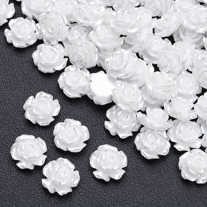 50/100-Piece 6/8/10 mm White Camellia Flatback Beads