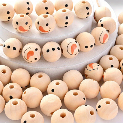 50pcs 19mm Christmas Wooden Beads with String