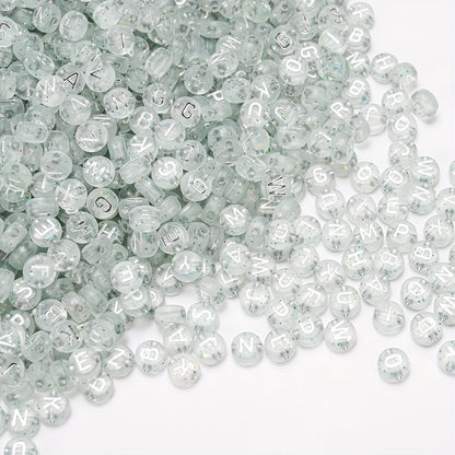 Silver Flat Round Letter Acrylic Beads