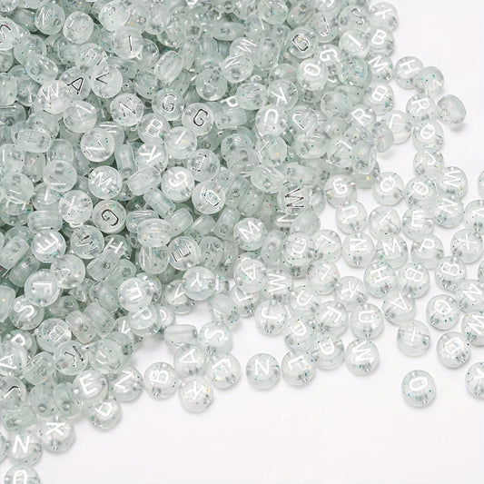Silver Flat Round Letter Acrylic Beads