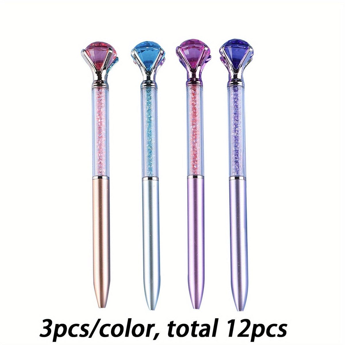 12-Piece Artificial Crystal Rotating Ballpoint Pens