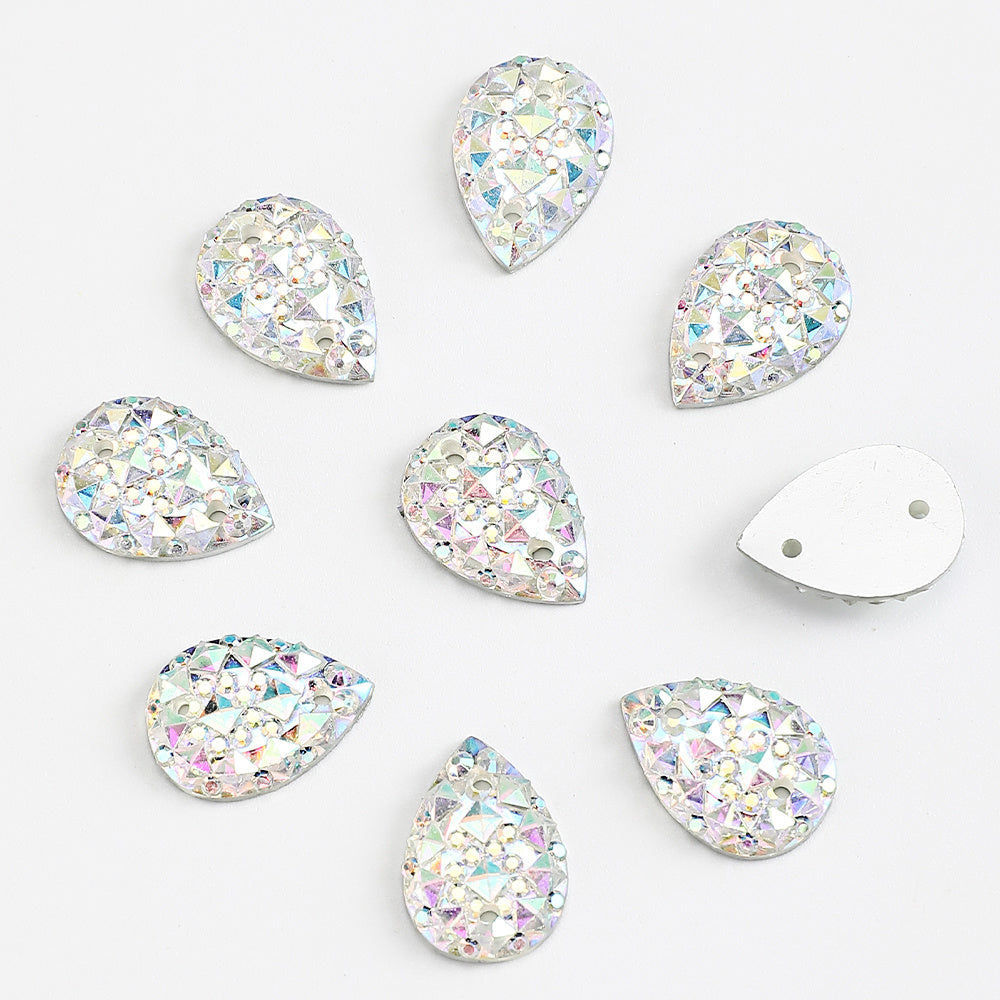200-Piece 10x14 mm Glitter Waterdrop Flatback Rhinestone Beads