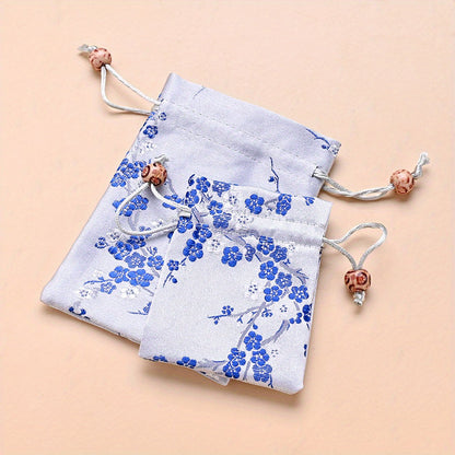2-Piece Floral Embroidered Satin Drawstring Gift Bag Set