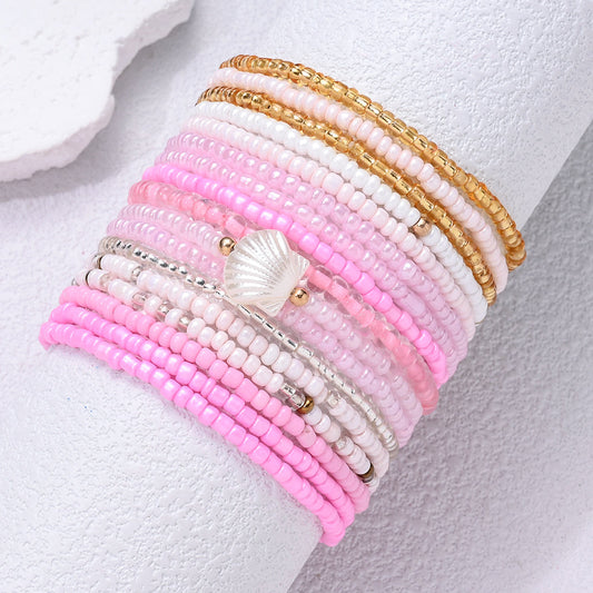 Pink Rice Beaded Bracelet Set