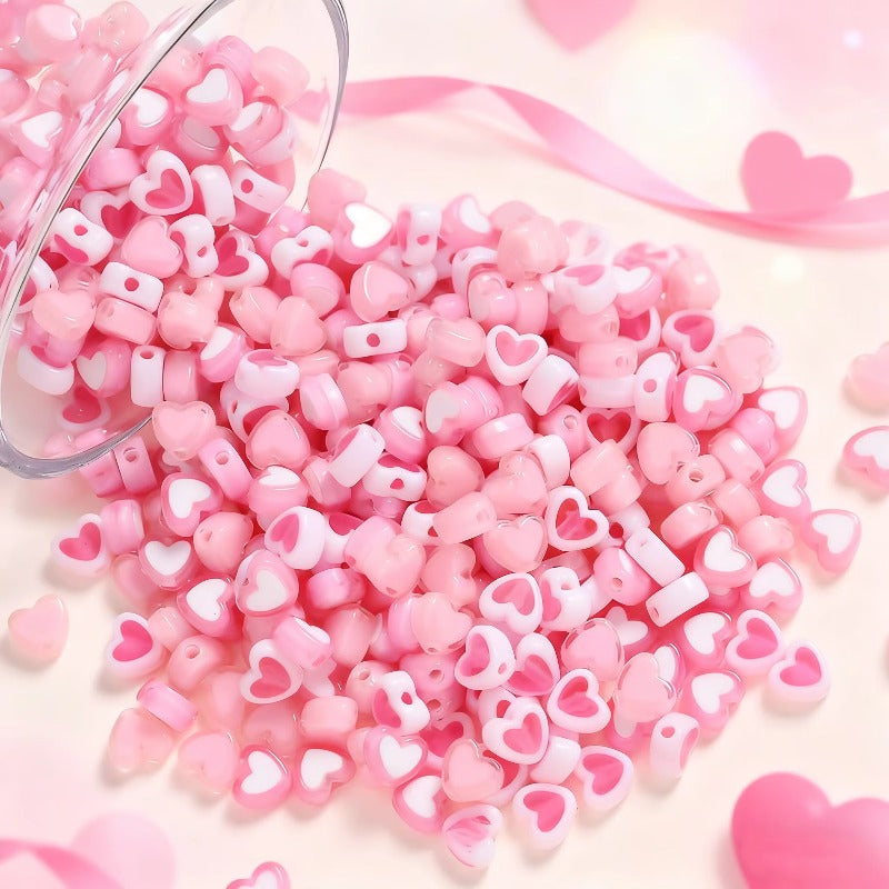 100pcs/set 7x8mm Pink Peach Gradient Heart Acrylic Beads