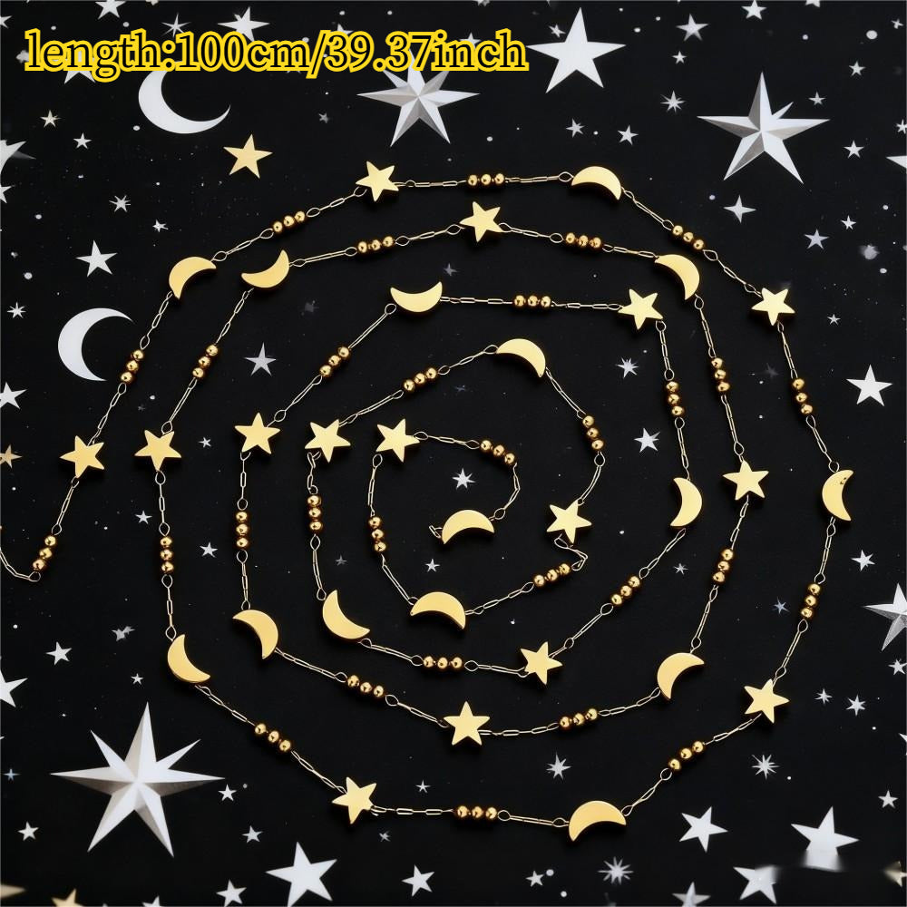 1m Gold & Silver Stainless Steel Star & Moon Bead Chain
