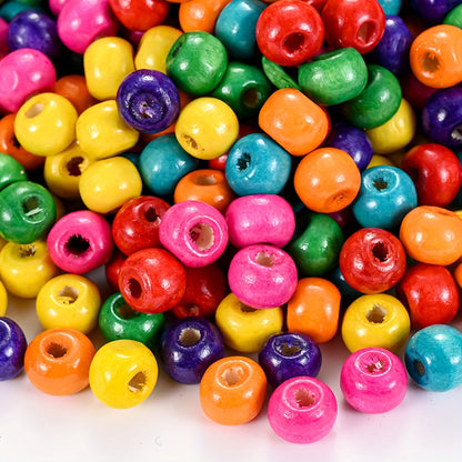 200PCS 5×6mm Rainbow Irregular Round Wood Beads