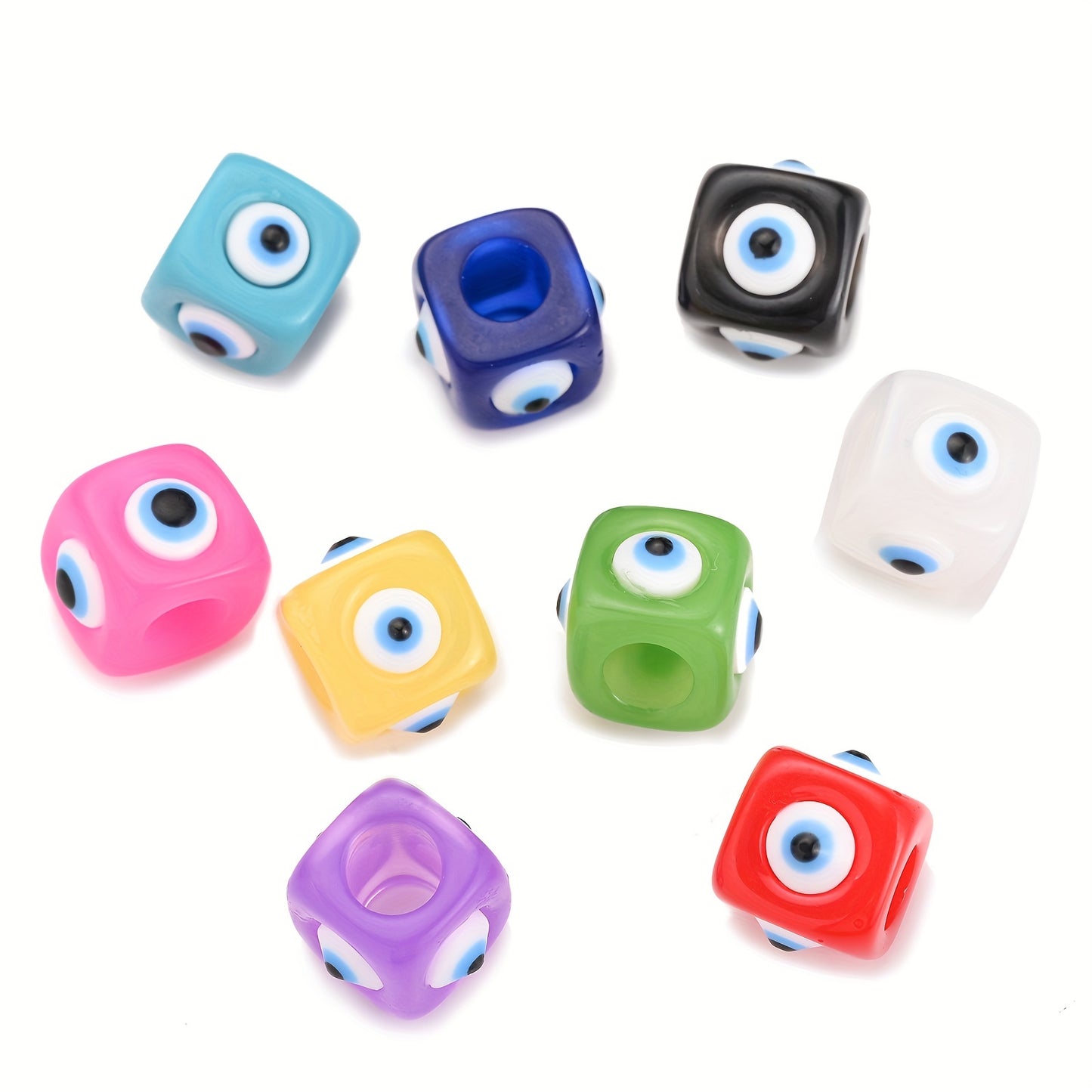 5pcs 12mm Evil Eye Square Resin Large Hole Beads