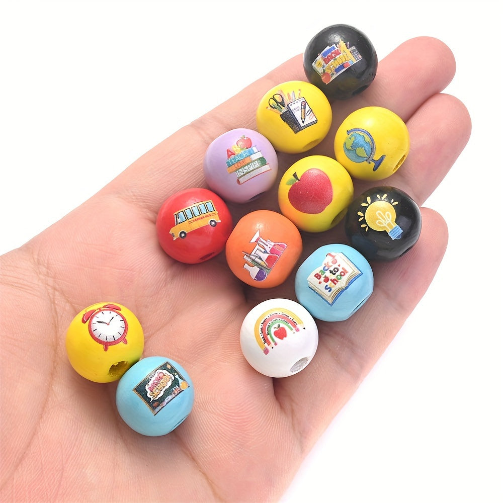 10PCS 16mm Colorful Patterned Wooden Bead Set