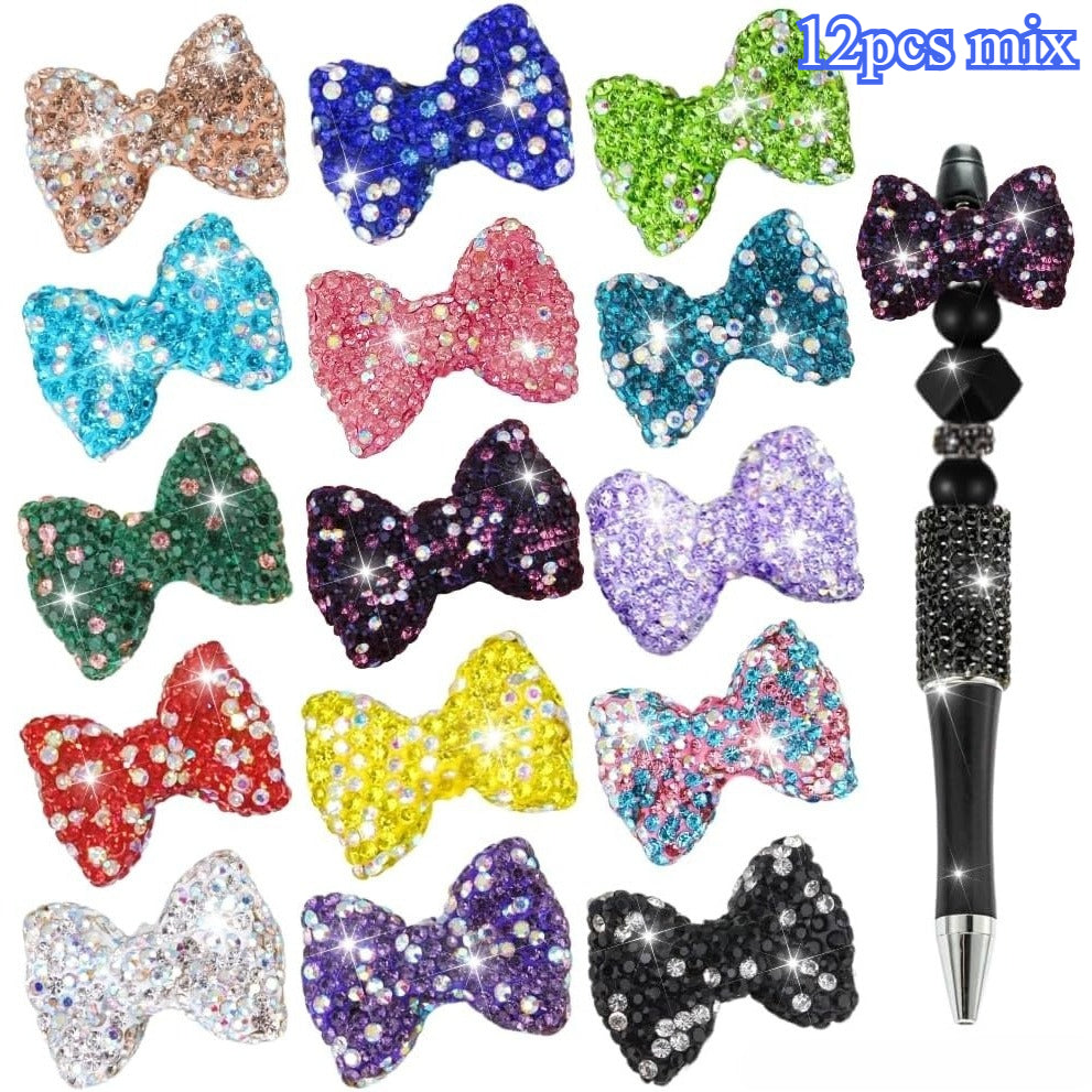 12pcs Mix Random Bowknot Clay Focus Beads with Rhinestone