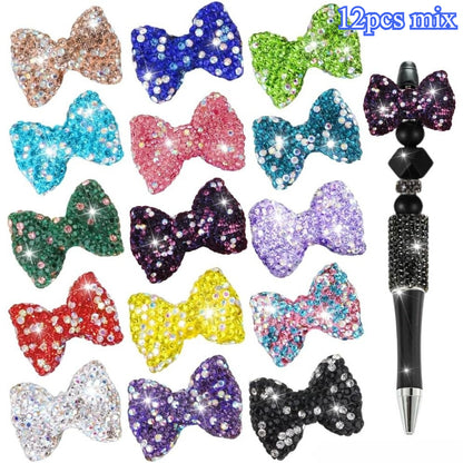 12pcs Mix Random Bowknot Clay Focus Beads with Rhinestone