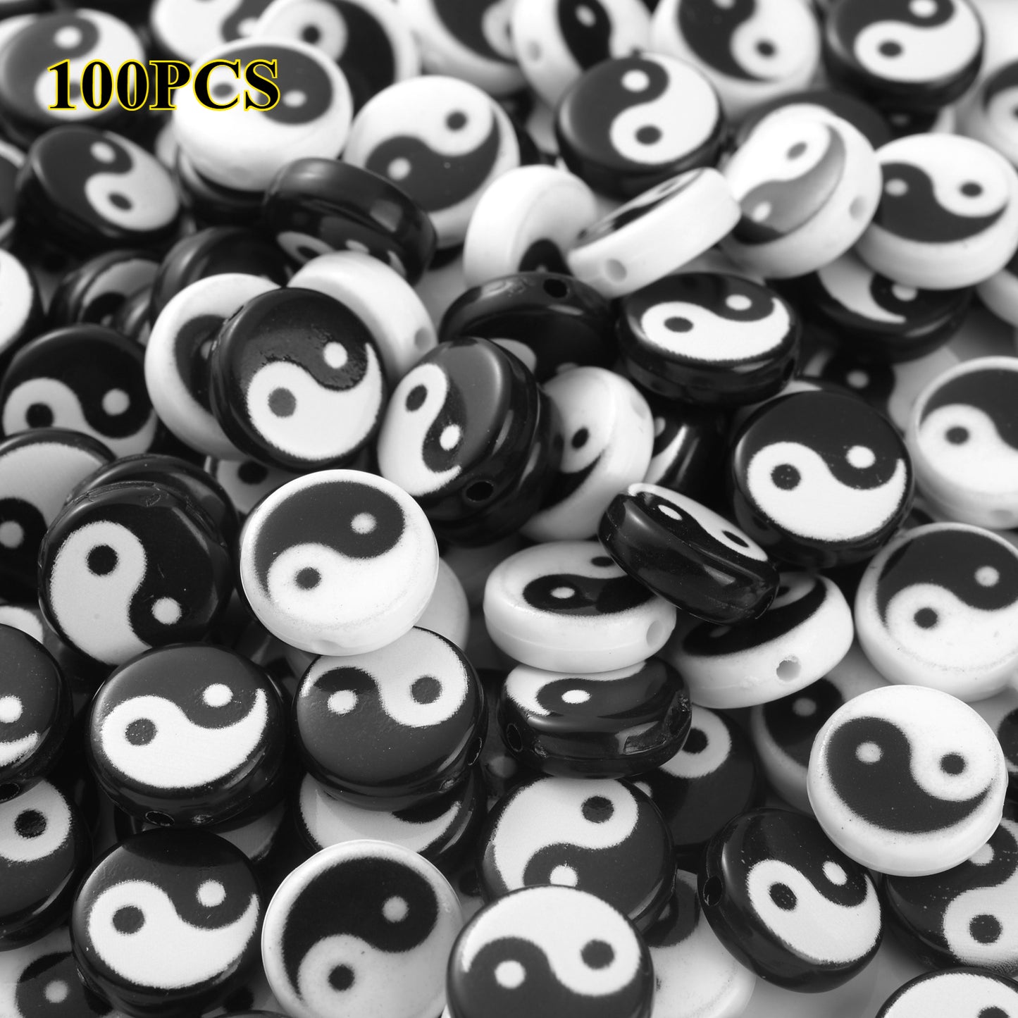 50/150pcs Yin-Yang Acrylic Beads
