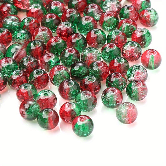 100pcs 8mm Christmas Crackle Glass Round Beads