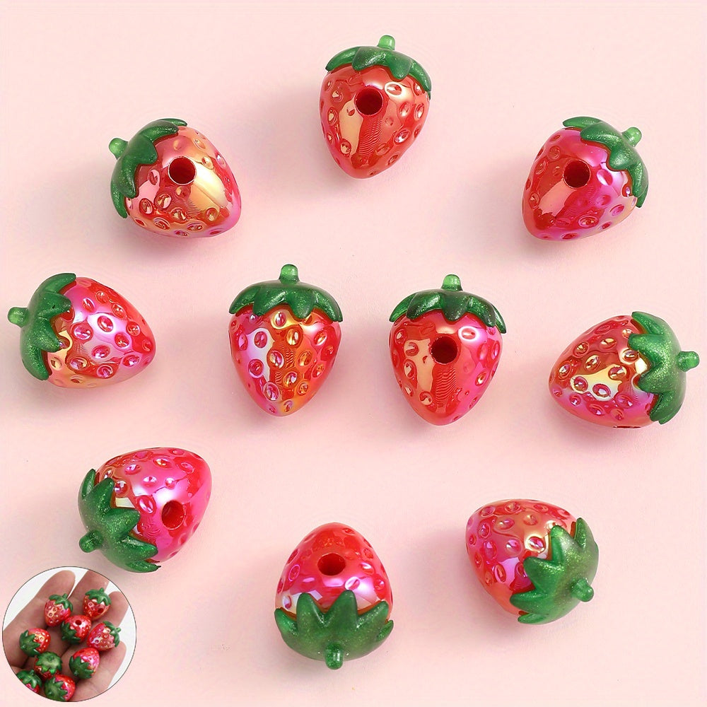 4pcs Shiny Red Strawberry Acrylic Fruit Beads