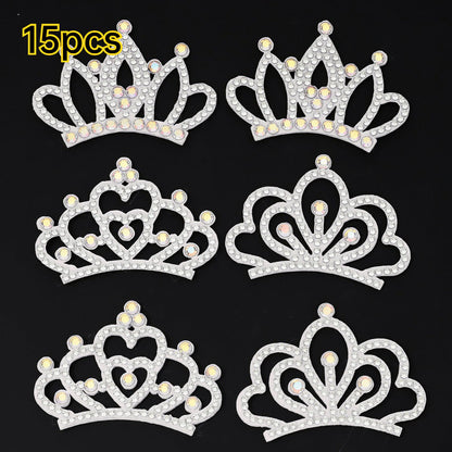 15-Piece White Padded Crown Rhinestone Patches
