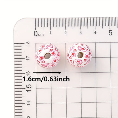 16mm Wooden Beads (5pcs) - Heart Pattern Spacer Beads