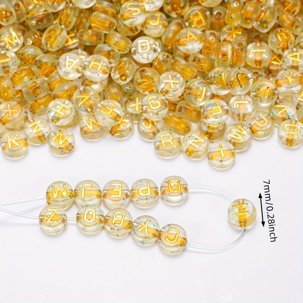 Clear Gold Letter Acrylic Beads