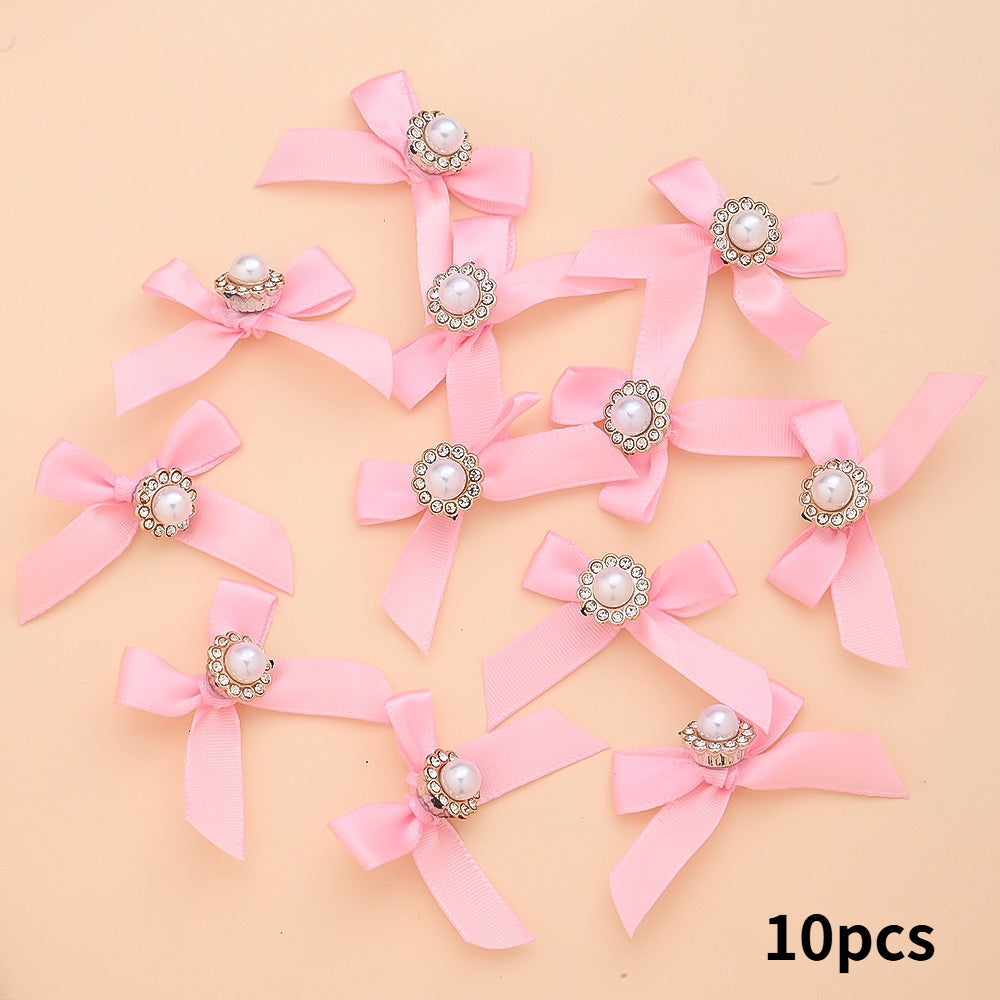 10PCS 4×5cm Pearl Ribbon Bow Rhinestone Appliques