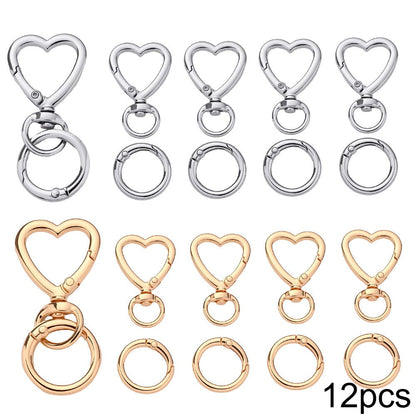 12 Pairs Heart & Round Double Buckle Keychain Set