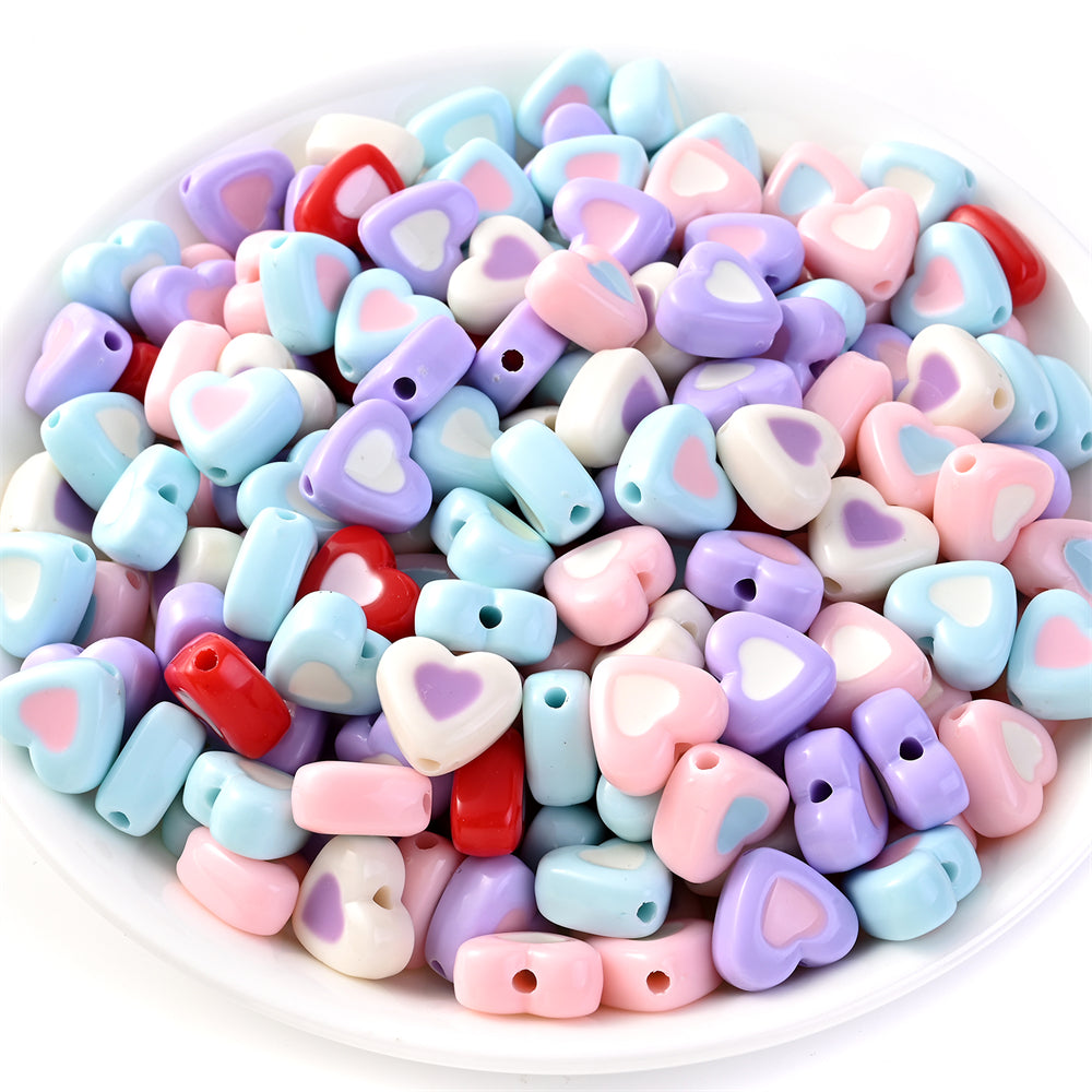 10pcs 13-17mm Romantic Double Heart Acrylic Beads