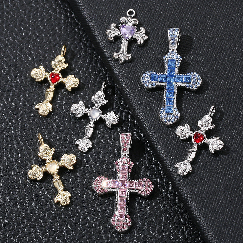 Y2K Rhinestone Cross Alloy Pendants